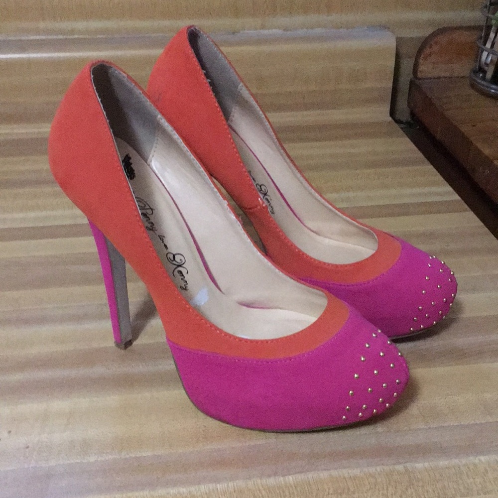 Pink and Orange Studded Heels